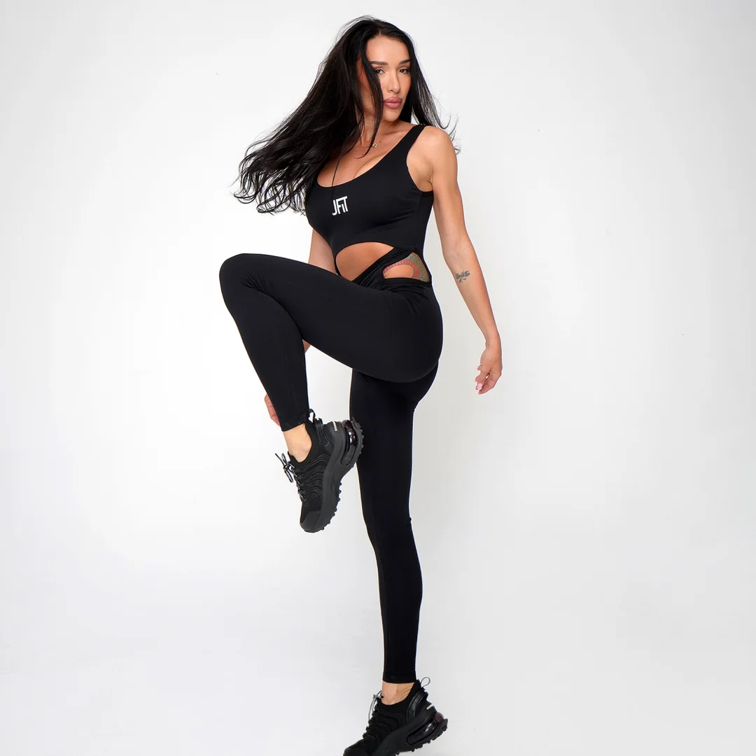 Черен дамски гащеризон с изрязани части Jfit LTD