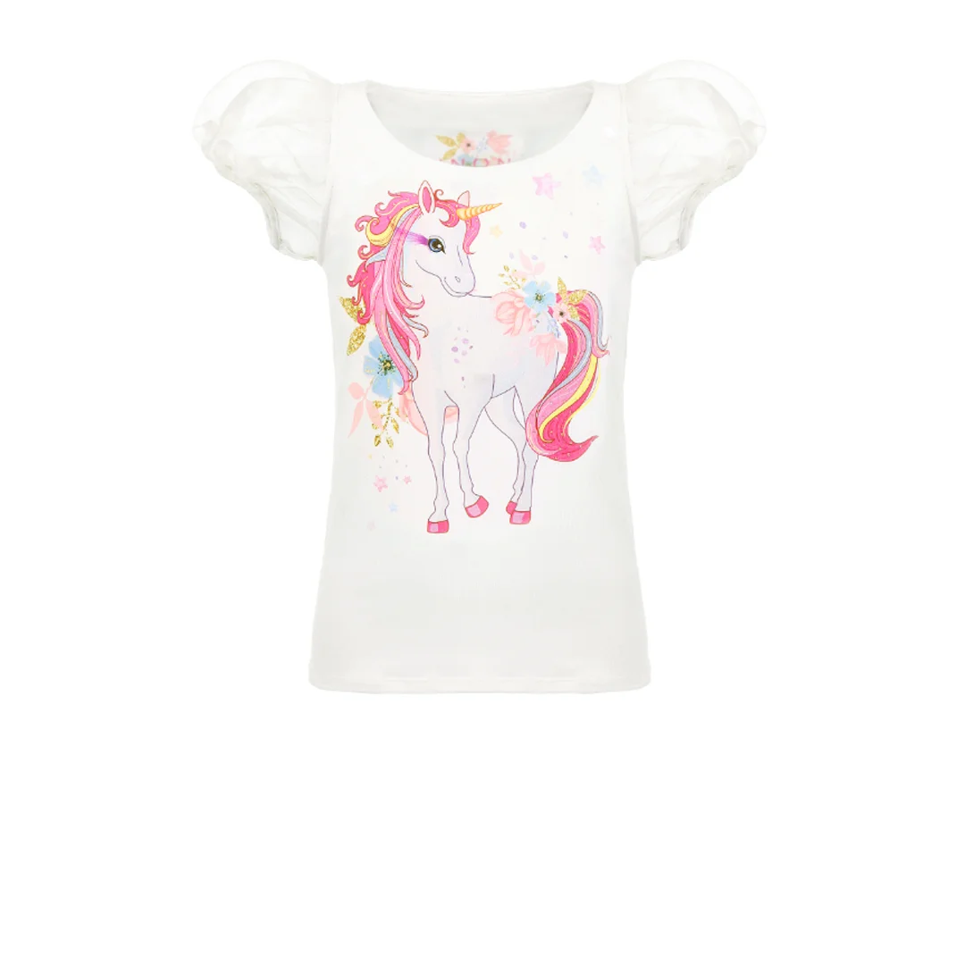 Детска блуза с eднорог с къс прозрачен ръкав