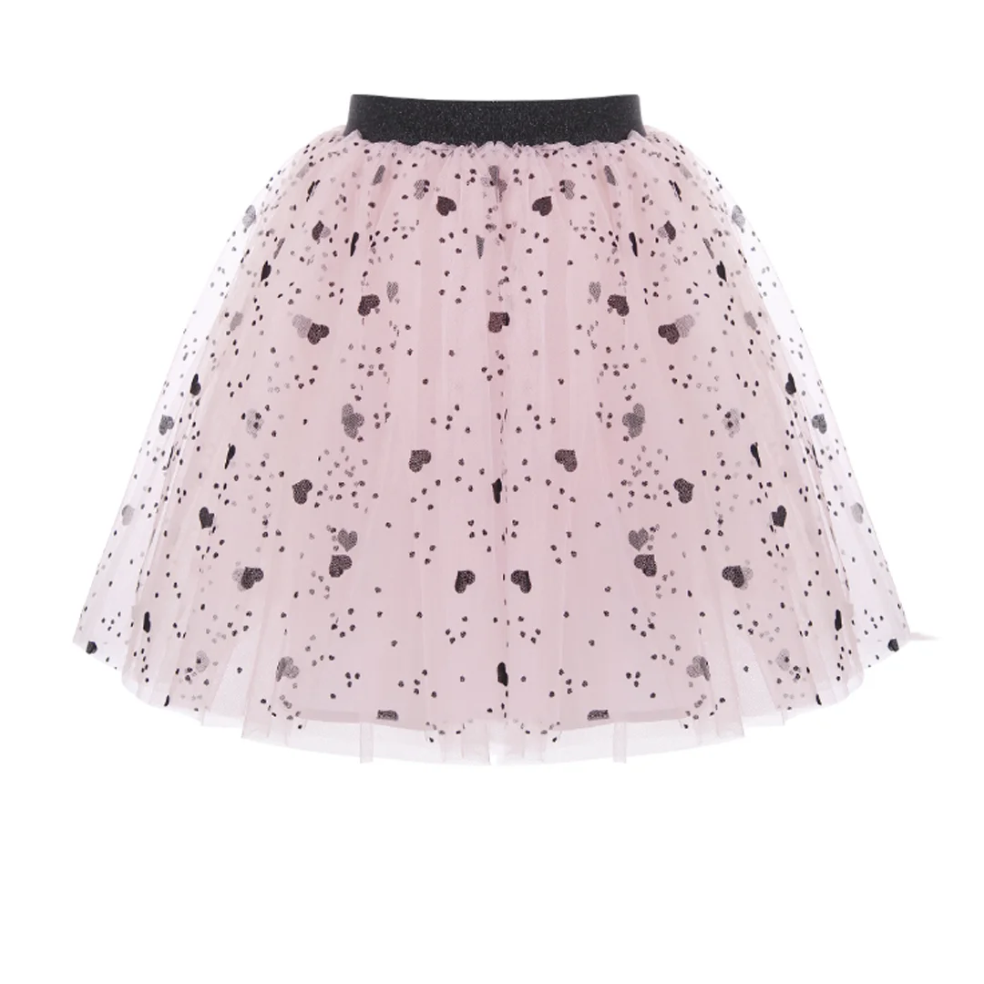 Детска тюлена пола с принт на сърца