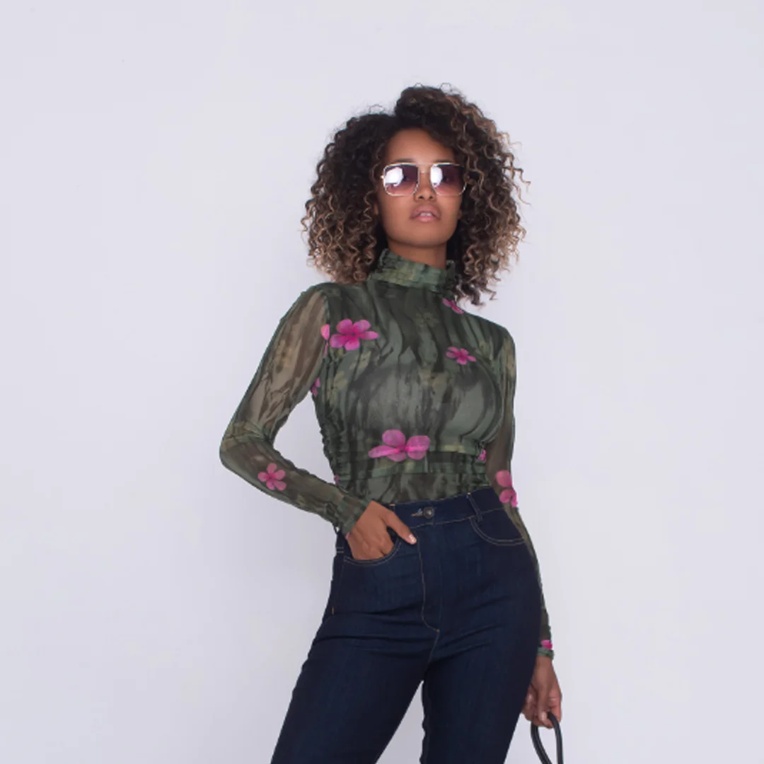 Мрежесто боди с принт