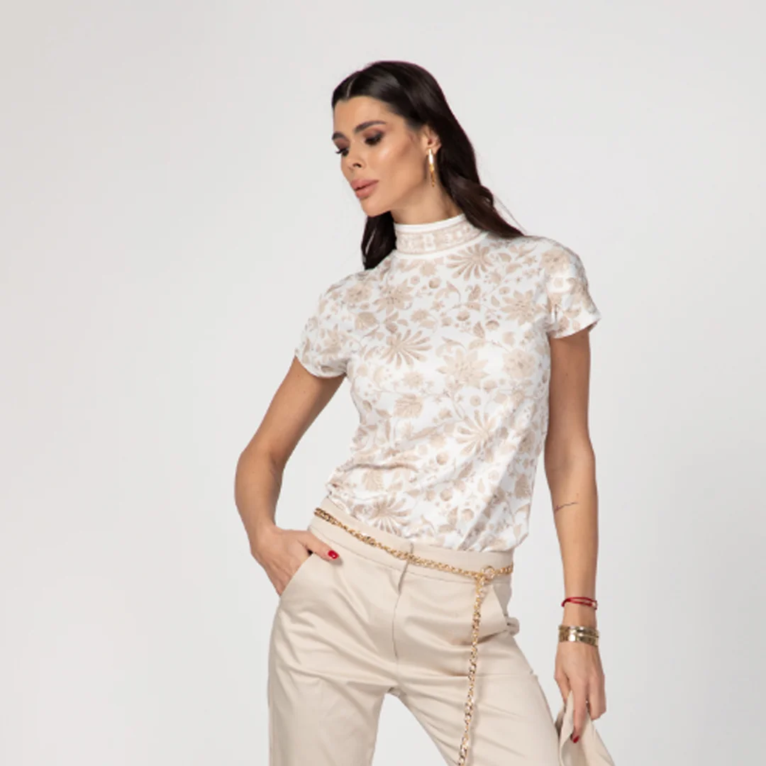 Дамско поло с къс ръкав и принт