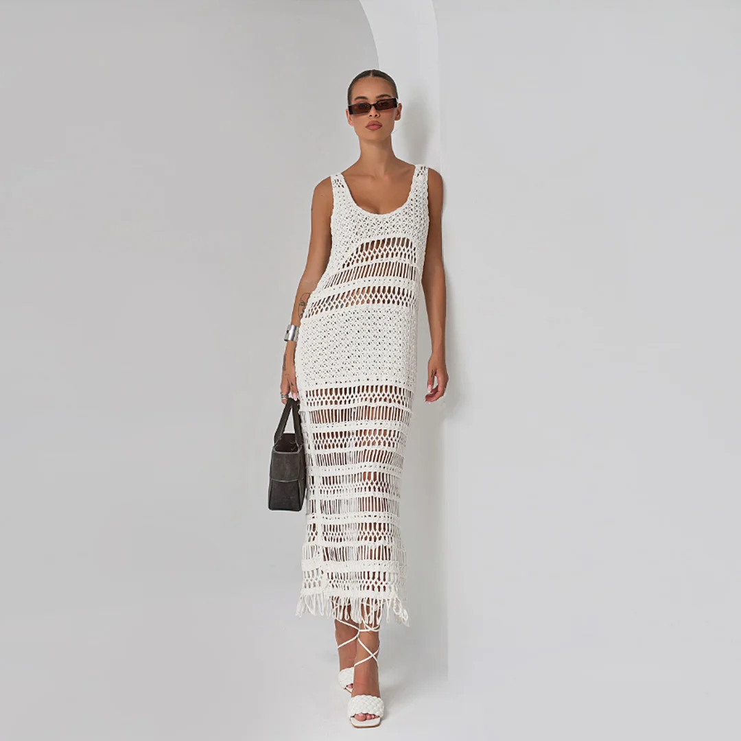 Дълга рокля от мрежеста плетка