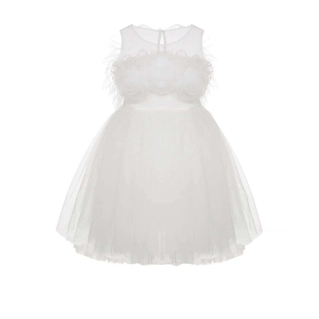 Детска рокля с пера и рози