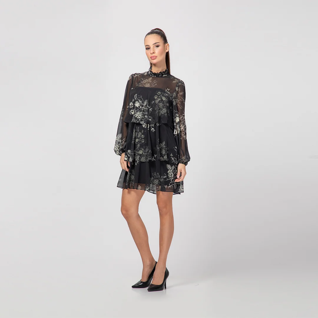 Рокля на волани с поло яка