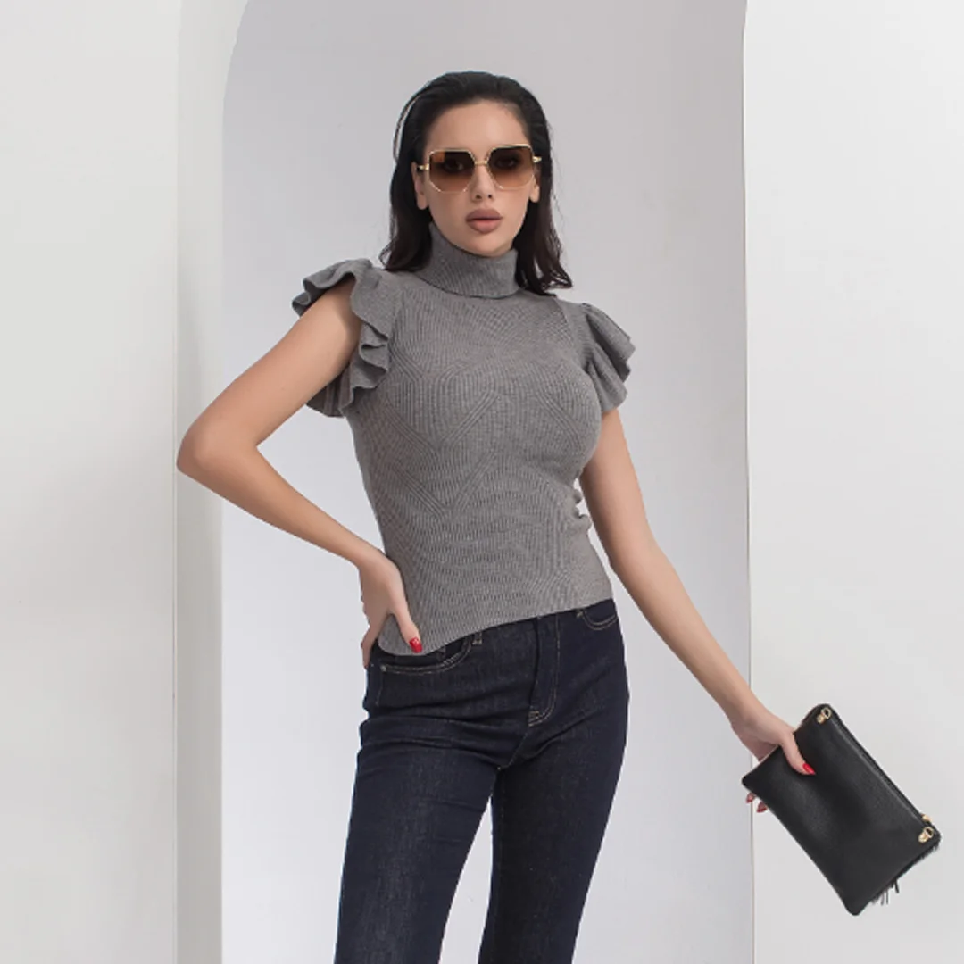 Рипсена блуза с волани