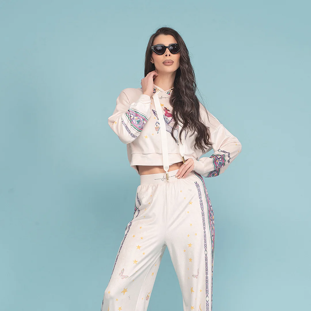 Суитшърт от кадифе с качулка и връзки