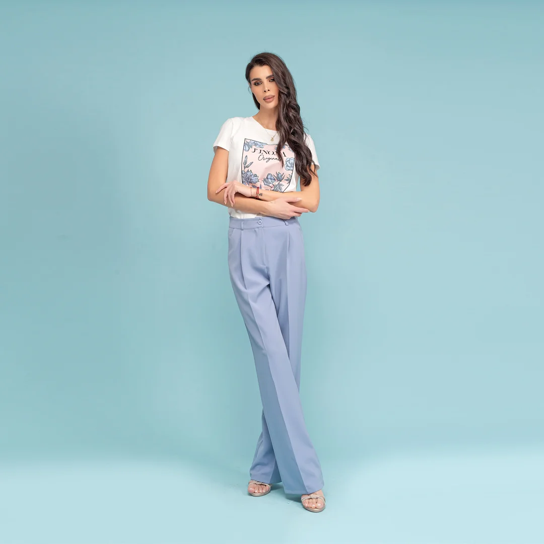 Прав панталон с басти и контрастни шевове