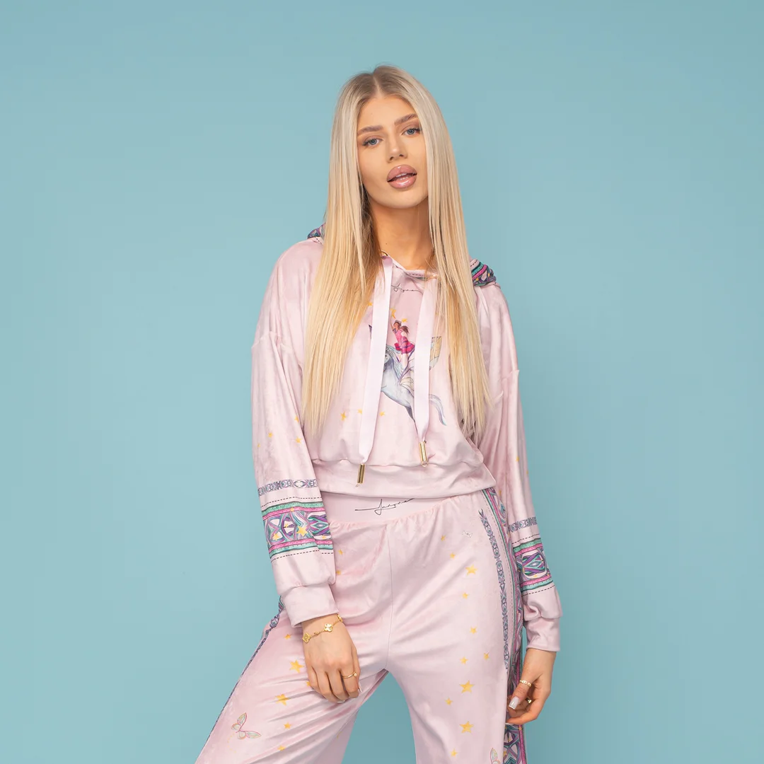 Суитшърт от кадифе с качулка и връзки