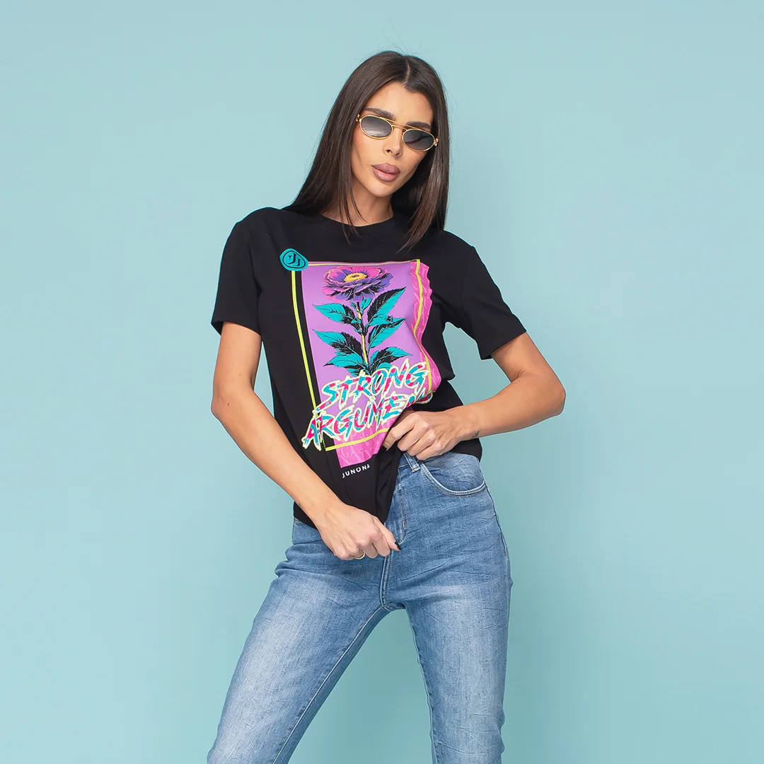 Памучна тениска с контрастен принт