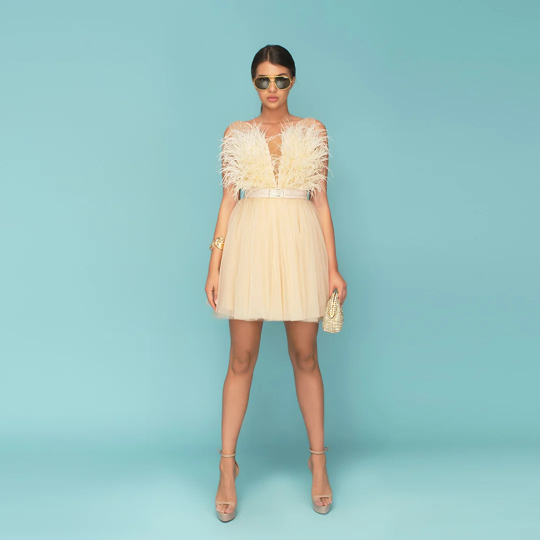 Дамска рокля с пера