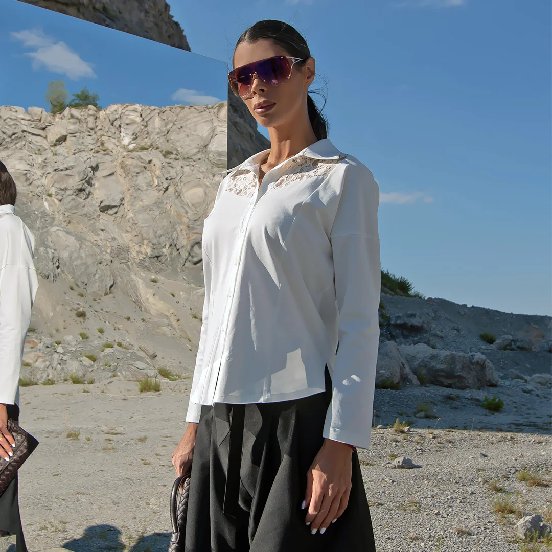 Риза от памучна тъкан с дантела