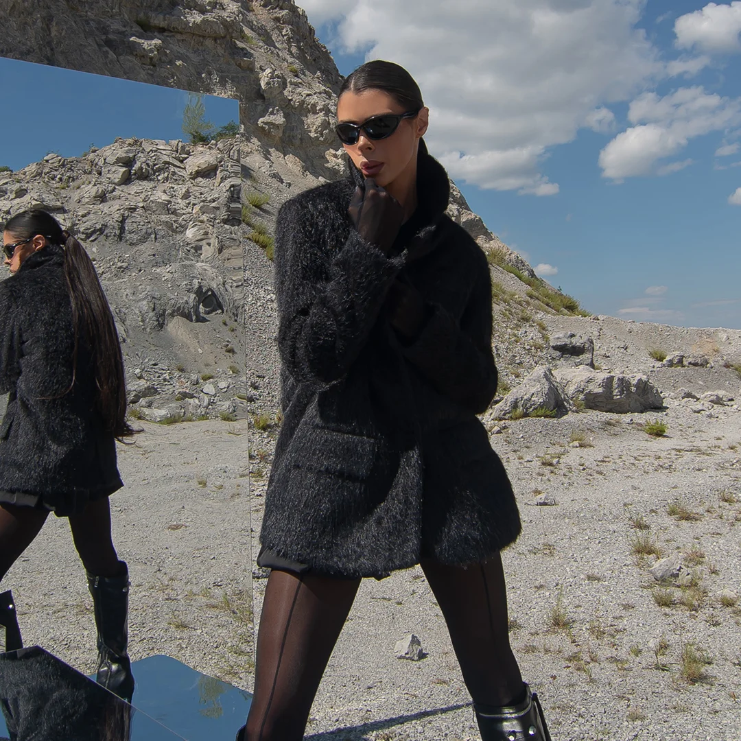 Палто с ефект на косъм