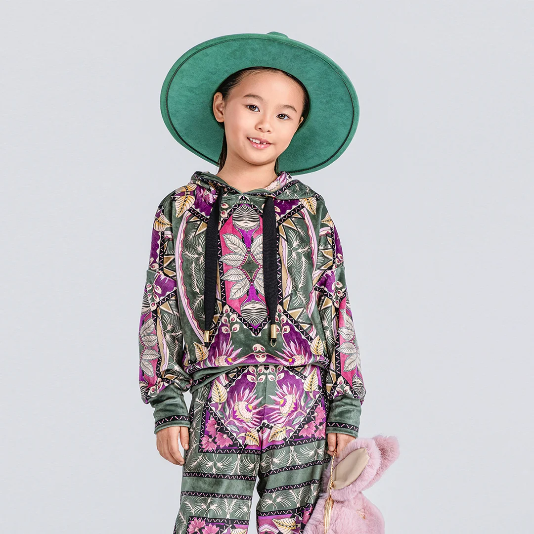 Детски суитшърт от плюш с качулка и връзки