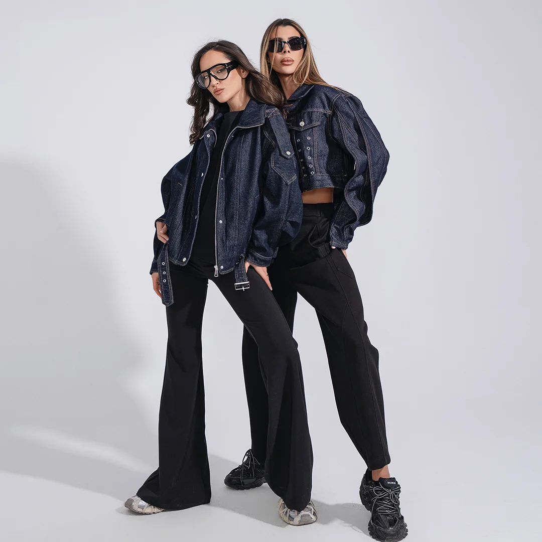 Оувърсайз яке от деним с колан Junona